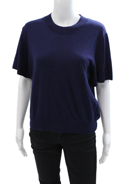 Baldwin Womens Crew Neck Short Sleeve Knit Blouse Top Dark Blue Size M