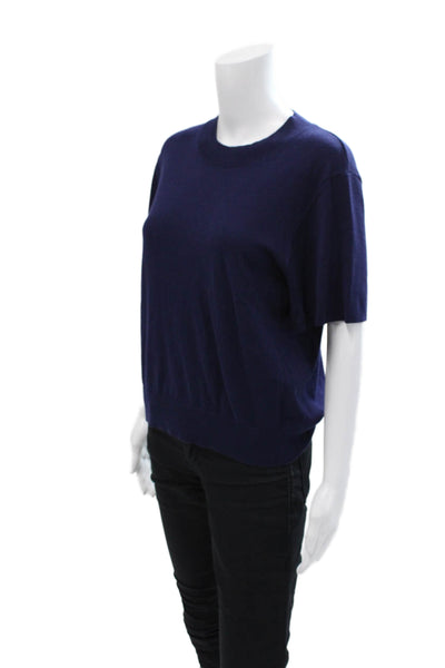Baldwin Womens Crew Neck Short Sleeve Knit Blouse Top Dark Blue Size M