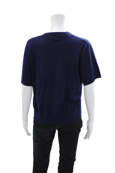 Baldwin Womens Crew Neck Short Sleeve Knit Blouse Top Dark Blue Size M