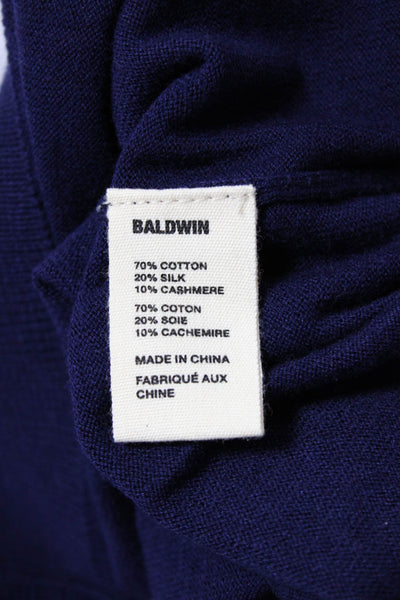 Baldwin Womens Crew Neck Short Sleeve Knit Blouse Top Dark Blue Size M