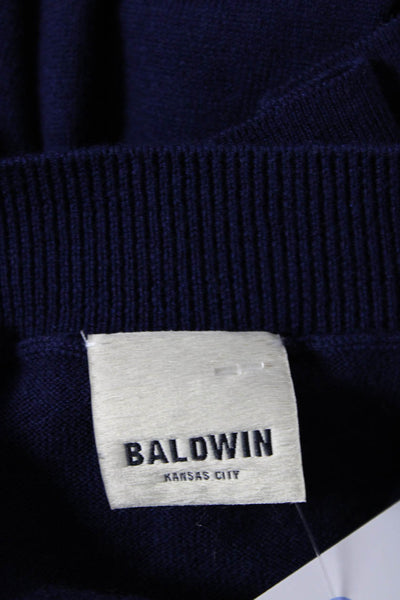 Baldwin Womens Crew Neck Short Sleeve Knit Blouse Top Dark Blue Size M
