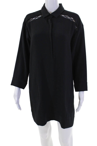 IRO Womens Long Sleeve Mesh Trim Snap Closure Shift Dress Black Size 38