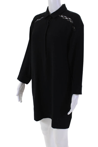 IRO Womens Long Sleeve Mesh Trim Snap Closure Shift Dress Black Size 38