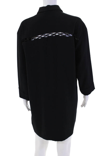 IRO Womens Long Sleeve Mesh Trim Snap Closure Shift Dress Black Size 38
