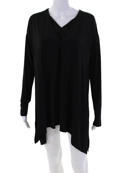 Lafayette 148 New York Womens V Neck Long Sleeve Pleated Mini Dress Black Size S