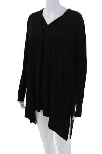 Lafayette 148 New York Womens V Neck Long Sleeve Pleated Mini Dress Black Size S