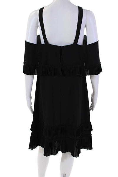Delfi Womens Halter Neck Pleated Off Shoulder Shift Dress Black Size S