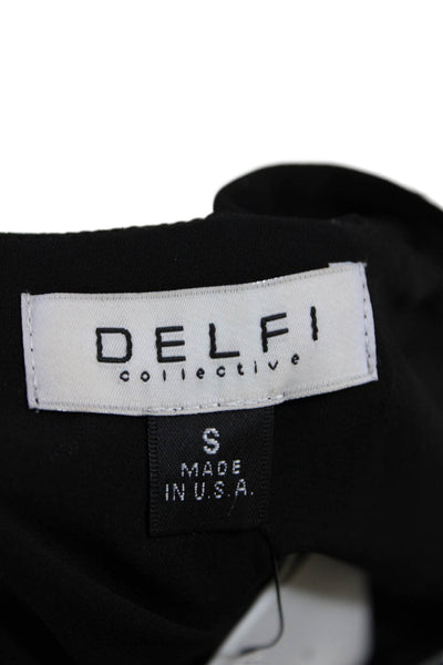 Delfi Womens Halter Neck Pleated Off Shoulder Shift Dress Black Size S
