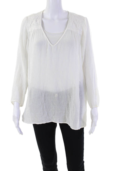 Current/Elliott Womens Cotton Long Sleeve Scoop Neck Blouse White Size 0