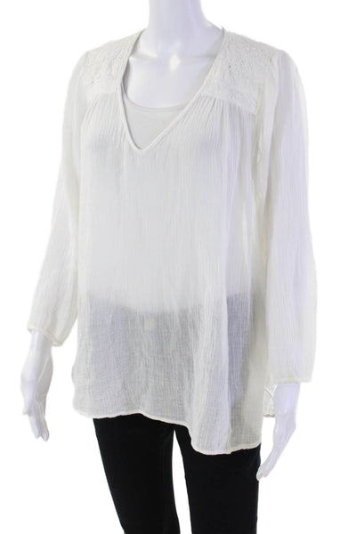 Current/Elliott Womens Cotton Long Sleeve Scoop Neck Blouse White Size 0