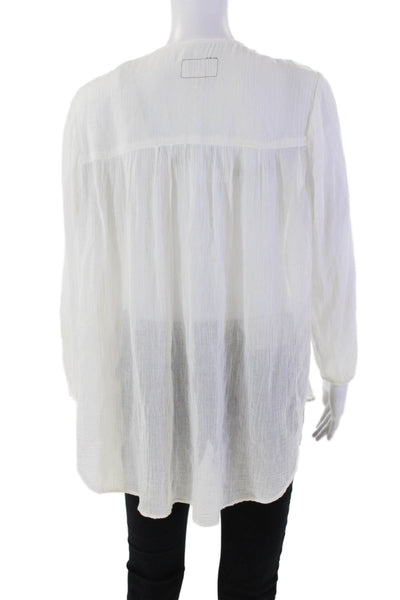 Current/Elliott Womens Cotton Long Sleeve Scoop Neck Blouse White Size 0