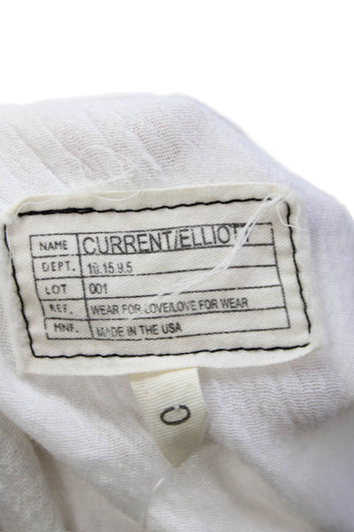 Current/Elliott Womens Cotton Long Sleeve Scoop Neck Blouse White Size 0
