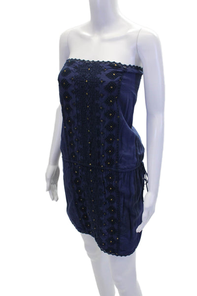 Melissa Odabash Womens Embellished Textured Strapless Dress Blue Size Medium