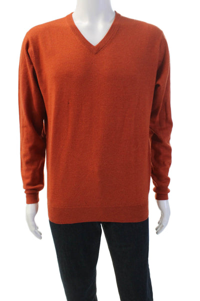 Peter Millar Womens Merino Wool Long Sleeve V Neck Sweater Orange Size M