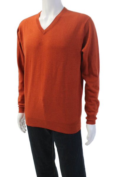 Peter Millar Womens Merino Wool Long Sleeve V Neck Sweater Orange Size M