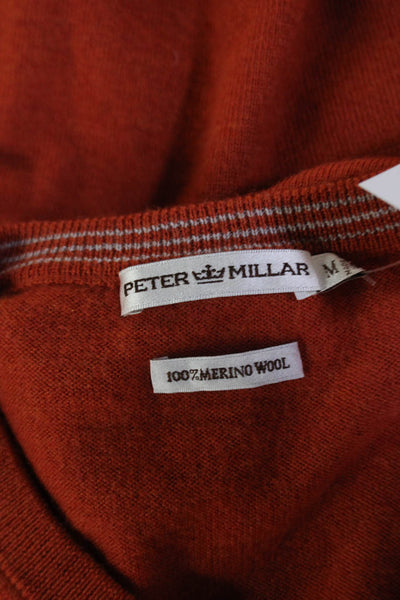 Peter Millar Womens Merino Wool Long Sleeve V Neck Sweater Orange Size M