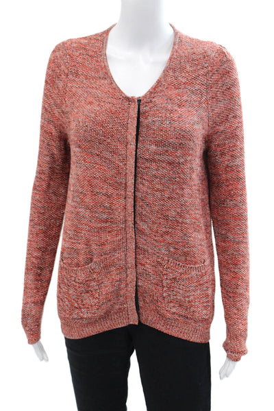 Sandro Womens Woven Button Down Cardigan Sweater Red Black Cotton Size 1