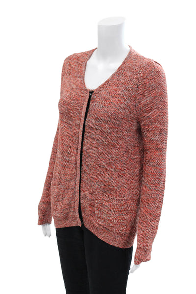 Sandro Womens Woven Button Down Cardigan Sweater Red Black Cotton Size 1