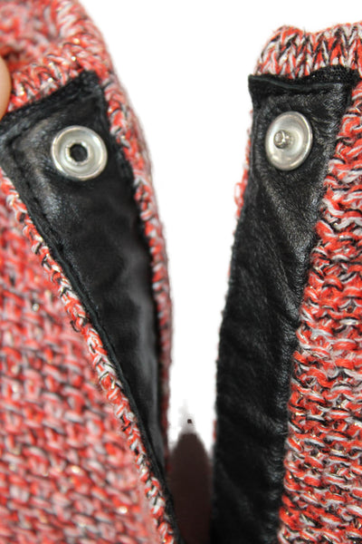 Sandro Womens Woven Button Down Cardigan Sweater Red Black Cotton Size 1
