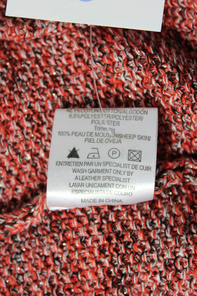 Sandro Womens Woven Button Down Cardigan Sweater Red Black Cotton Size 1