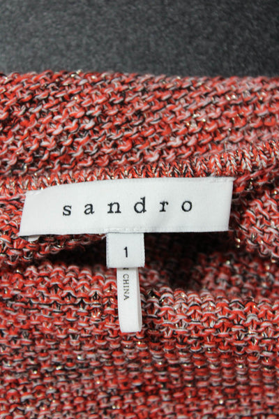 Sandro Womens Woven Button Down Cardigan Sweater Red Black Cotton Size 1