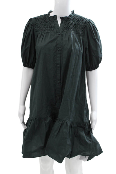 Christy Lynn Womens Short Sleeves Button Down Dress Black Cotton Size Small