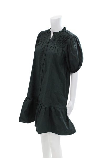 Christy Lynn Womens Short Sleeves Button Down Dress Black Cotton Size Small