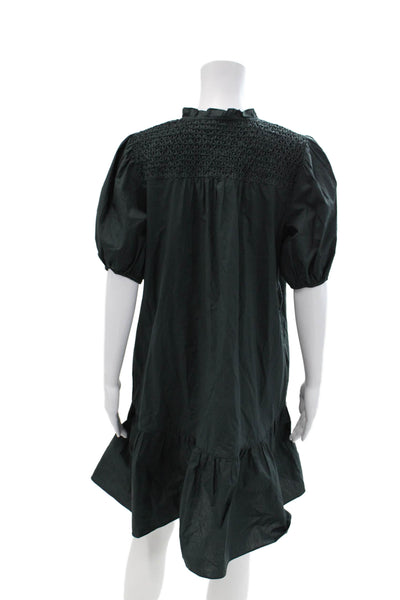 Christy Lynn Womens Short Sleeves Button Down Dress Black Cotton Size Small