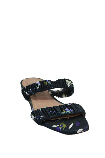 Lewit Womens Floral Print Slide On Sandals Black Multi Colored Size 38 8