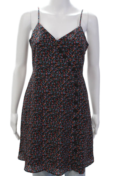 Madewell Womens Silk Floral Printed Asymmetrical Buttoned Dress Black Size 2