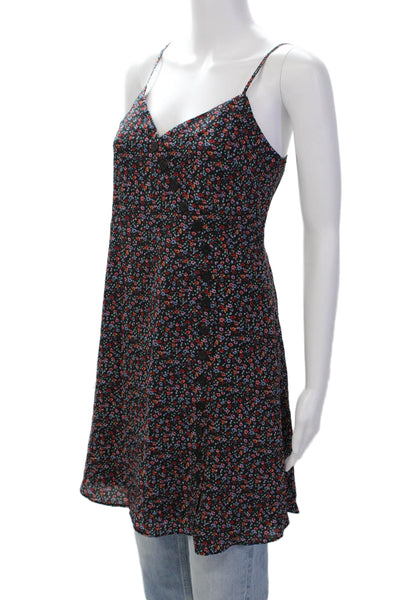 Madewell Womens Silk Floral Printed Asymmetrical Buttoned Dress Black Size 2