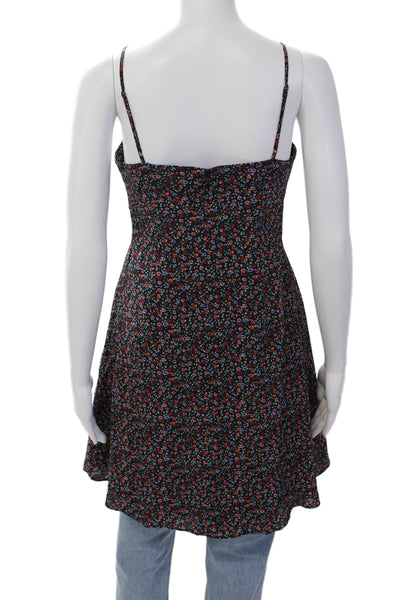 Madewell Womens Silk Floral Printed Asymmetrical Buttoned Dress Black Size 2