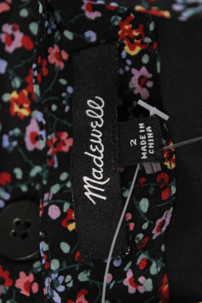 Madewell Womens Silk Floral Printed Asymmetrical Buttoned Dress Black Size 2