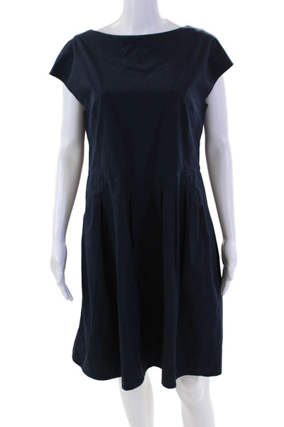 Uniqlo Womens Back Zip Cap Sleeve Boat Neck Knee Length Shift Dress Navy Large