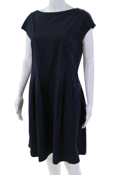 Uniqlo Womens Back Zip Cap Sleeve Boat Neck Knee Length Shift Dress Navy Large