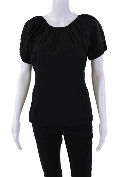J Crew Womens Cotton Puff Sleeve Zipped V-Shaped Back Blouse Black Size 0