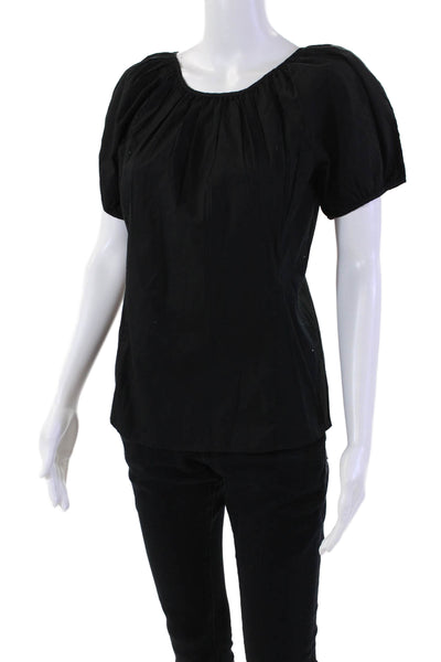 J Crew Womens Cotton Puff Sleeve Zipped V-Shaped Back Blouse Black Size 0