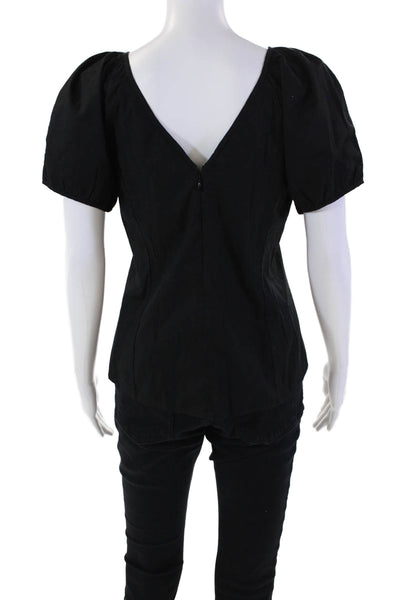 J Crew Womens Cotton Puff Sleeve Zipped V-Shaped Back Blouse Black Size 0