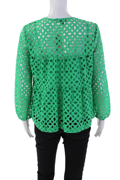 J Crew Womens Cut Out Detail Cotton Lined 3/4 Sleeve Blouse Kelly Green Size XS