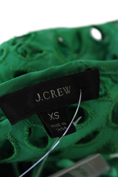 J Crew Womens Cut Out Detail Cotton Lined 3/4 Sleeve Blouse Kelly Green Size XS