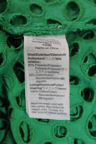 J Crew Womens Cut Out Detail Cotton Lined 3/4 Sleeve Blouse Kelly Green Size XS