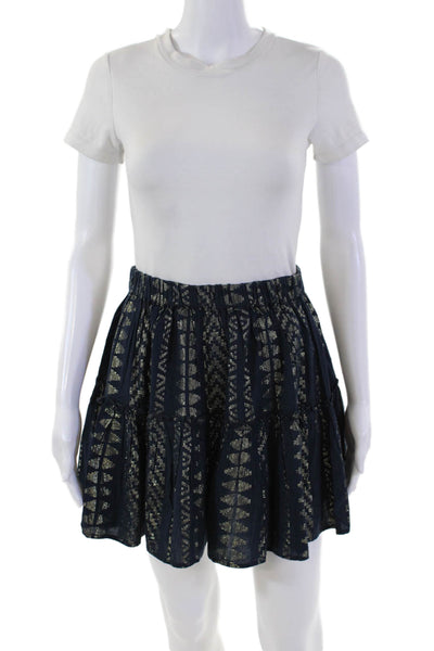 Elan Womens Metallic Cotton Blend Geometic Elastic Waist Mini Skirt Navy Size S