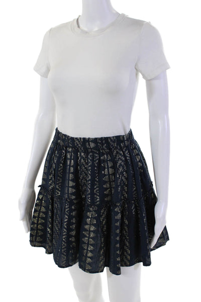 Elan Womens Metallic Cotton Blend Geometic Elastic Waist Mini Skirt Navy Size S