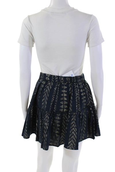 Elan Womens Metallic Cotton Blend Geometic Elastic Waist Mini Skirt Navy Size S