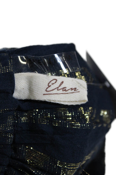 Elan Womens Metallic Cotton Blend Geometic Elastic Waist Mini Skirt Navy Size S