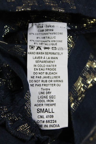 Elan Womens Metallic Cotton Blend Geometic Elastic Waist Mini Skirt Navy Size S