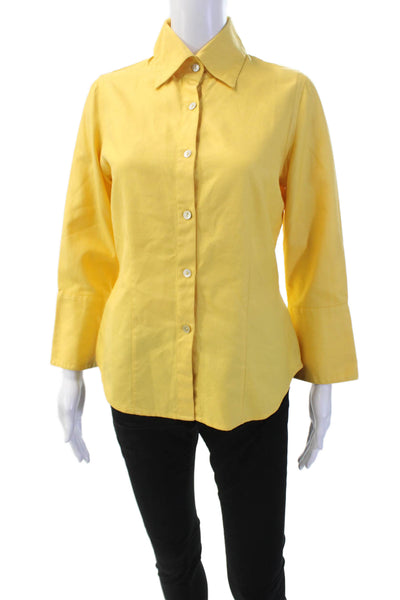 Farinaz Taghavi Womens Long Sleeves Button Down Shirt Yellow Cotton Size 6