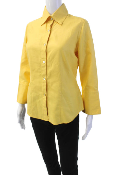 Farinaz Taghavi Womens Long Sleeves Button Down Shirt Yellow Cotton Size 6
