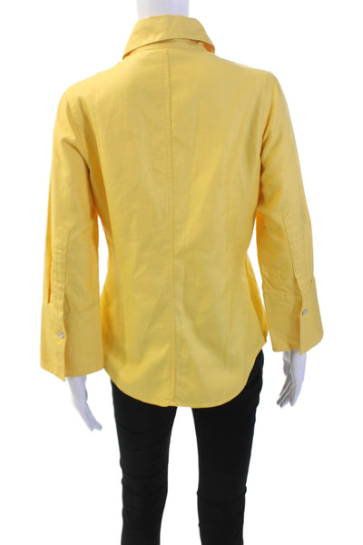 Farinaz Taghavi Womens Long Sleeves Button Down Shirt Yellow Cotton Size 6