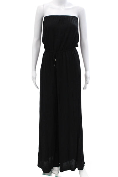 Elan Women's Strapless Sqiare Neck Cinch Waist Wide Leg Jumpsuit Black Size M